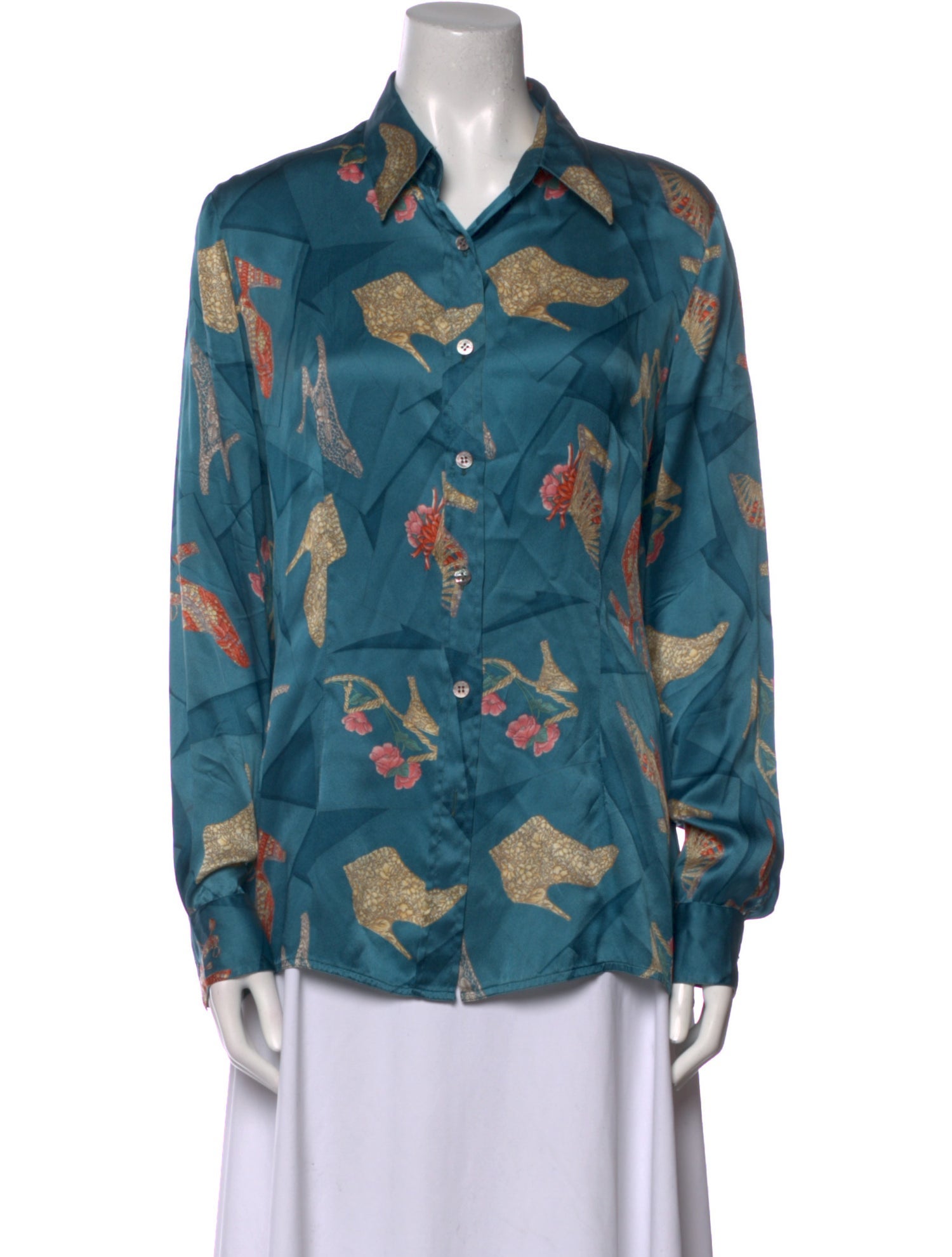 Salvatore Ferragamo Silk Printed Button-Up Top