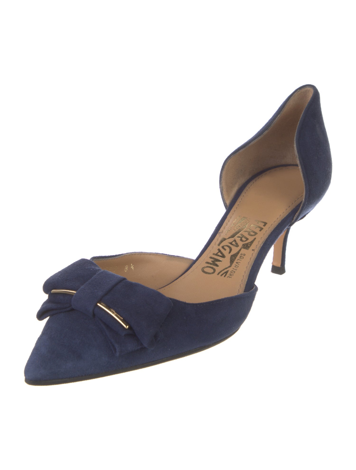 Salvatore Ferragamo Vara Bow Accent Suede D'Orsay Pumps