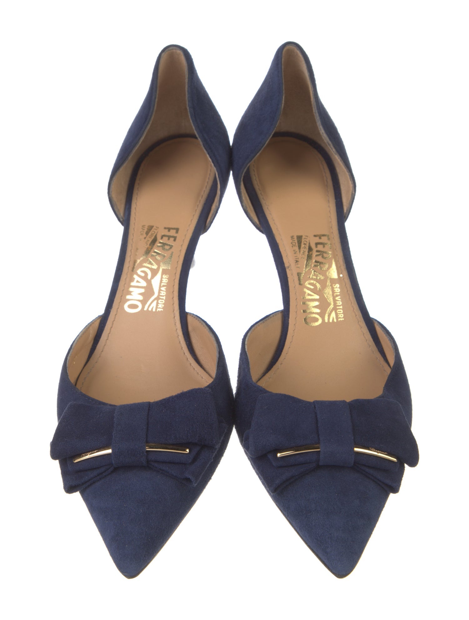 Salvatore Ferragamo Vara Bow Accent Suede D'Orsay Pumps