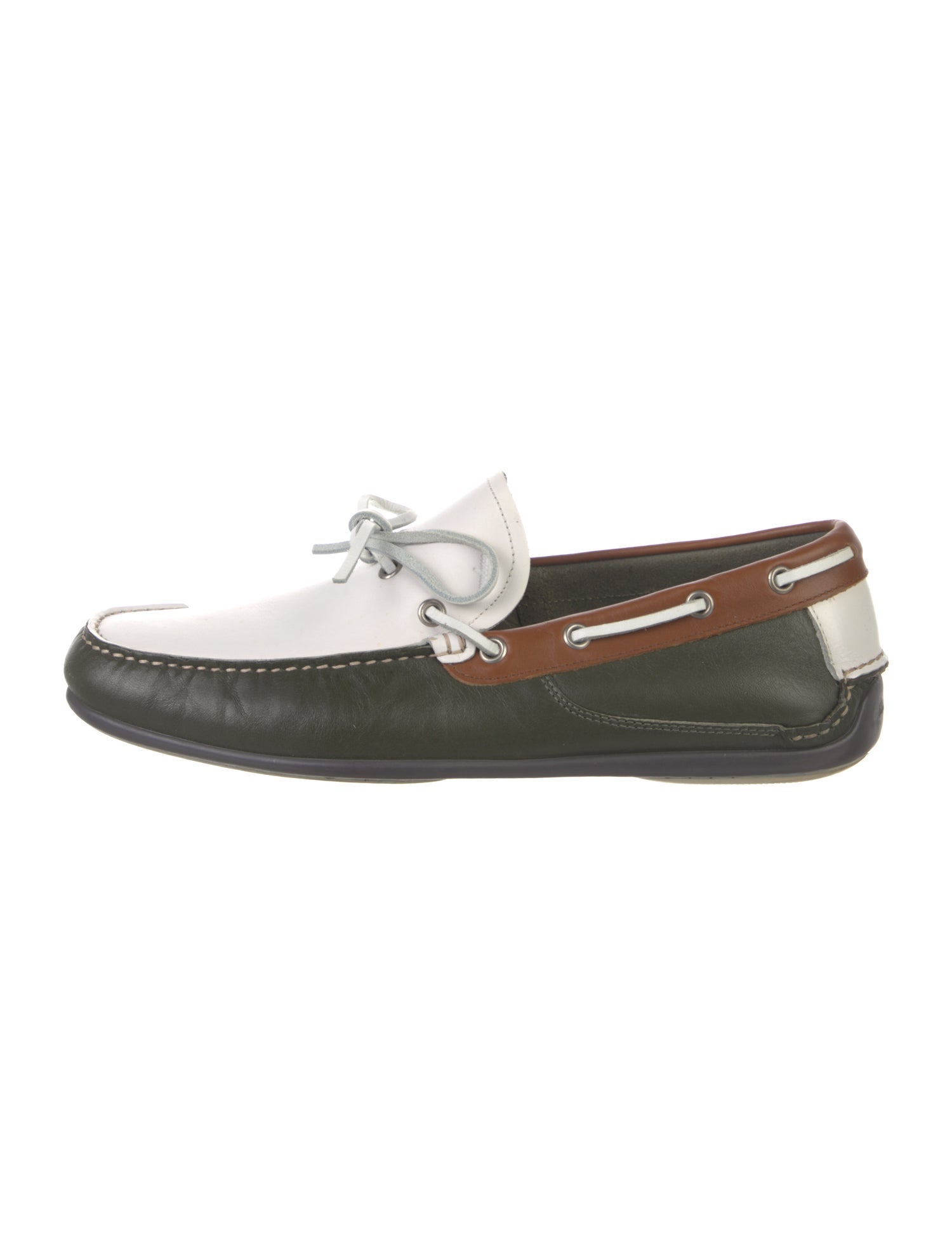Salvatore Ferragamo Leather Colorblock Pattern Boat Shoes