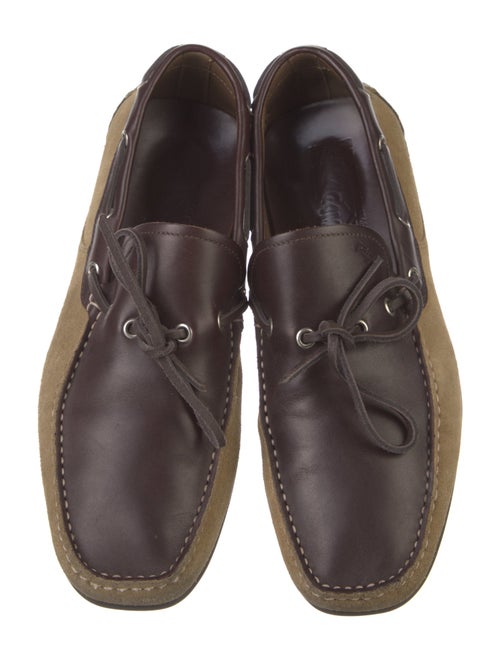 Salvatore Ferragamo Leather Colorblock Pattern Boat Shoes