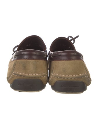 Salvatore Ferragamo Leather Colorblock Pattern Boat Shoes