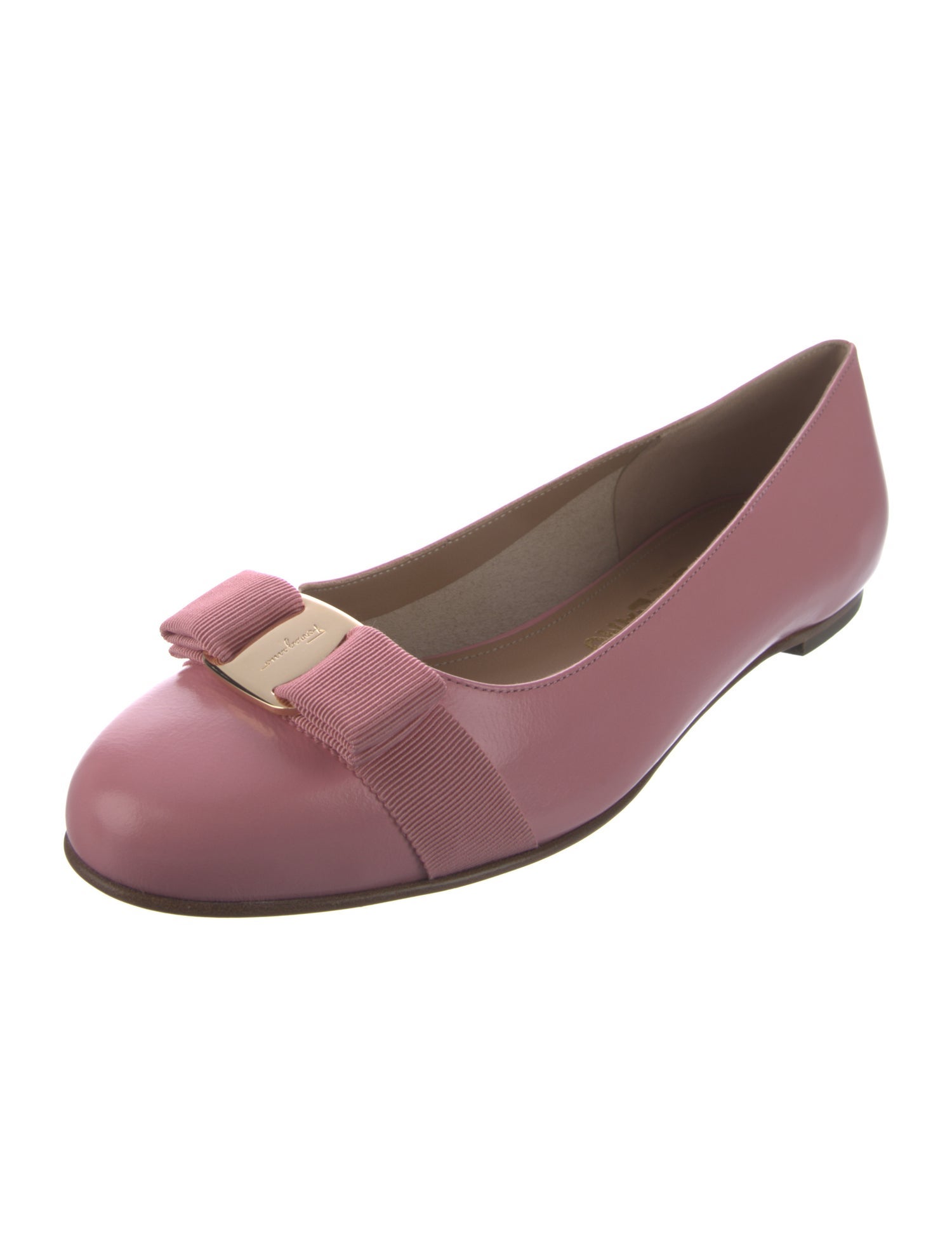 Salvatore Ferragamo Leather Bow Accents Ballet Flats