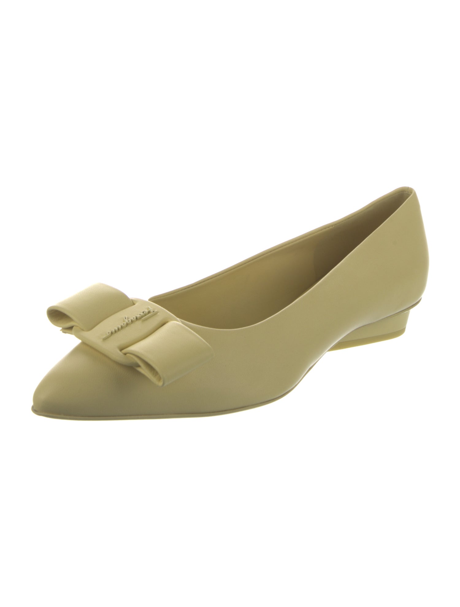Salvatore Ferragamo Leather Bow Accents Ballet Flats