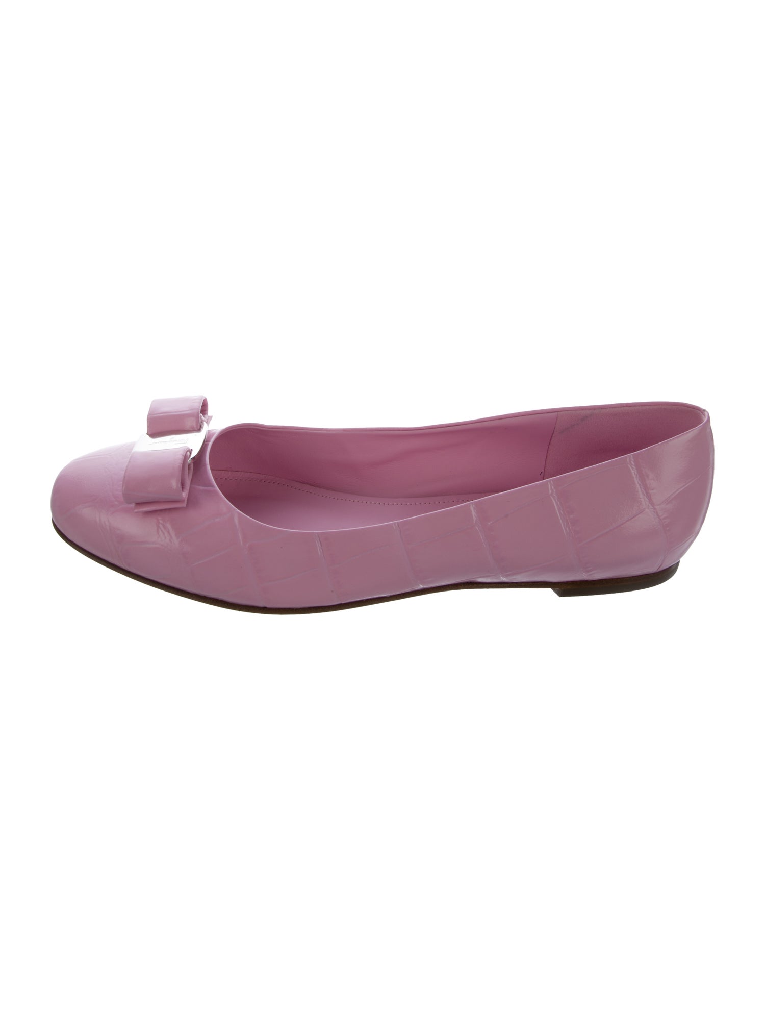 Salvatore Ferragamo Embossed Leather Bow Accents Flats