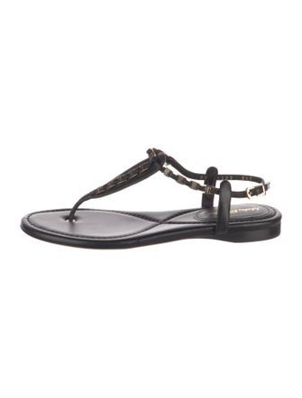 Salvatore Ferragamo Leather Chain-Link Accents T-Strap Sandals