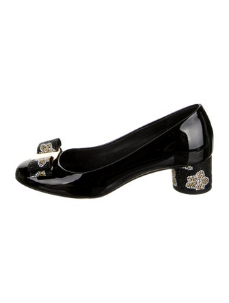 Salvatore Ferragamo Patent Leather Bow Accents Pumps