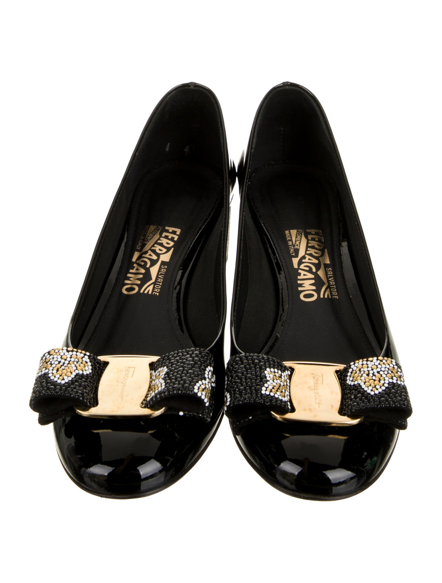 Salvatore Ferragamo Patent Leather Bow Accents Pumps