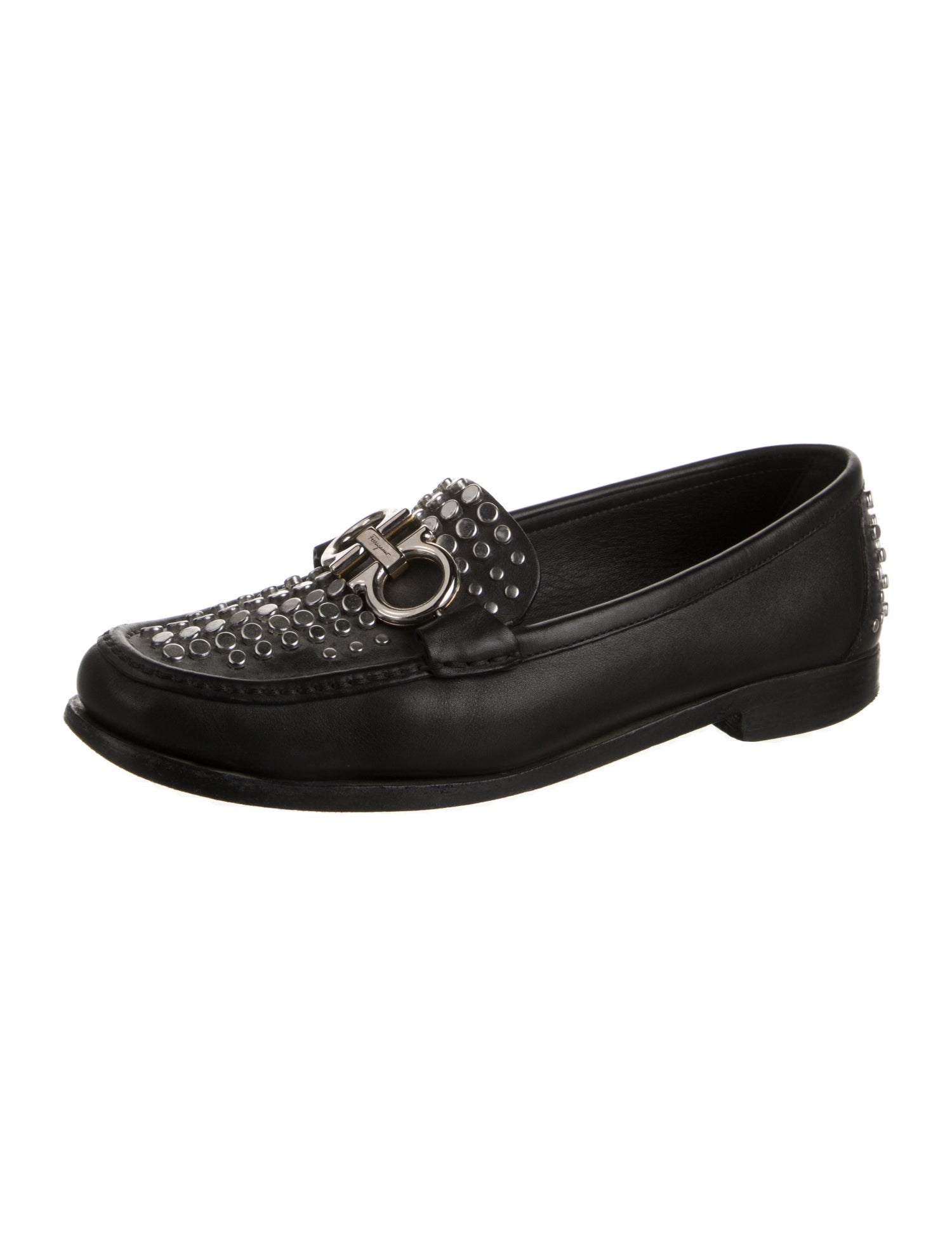 Salvatore Ferragamo Leather Studded Accents Loafers