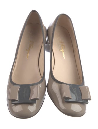 Salvatore Ferragamo Patent Leather Bow Accents Pumps