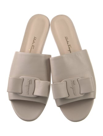 Salvatore Ferragamo Leather Bow Accents Slides