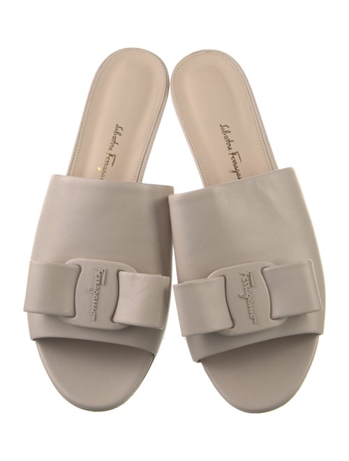 Salvatore Ferragamo Leather Bow Accents Slides
