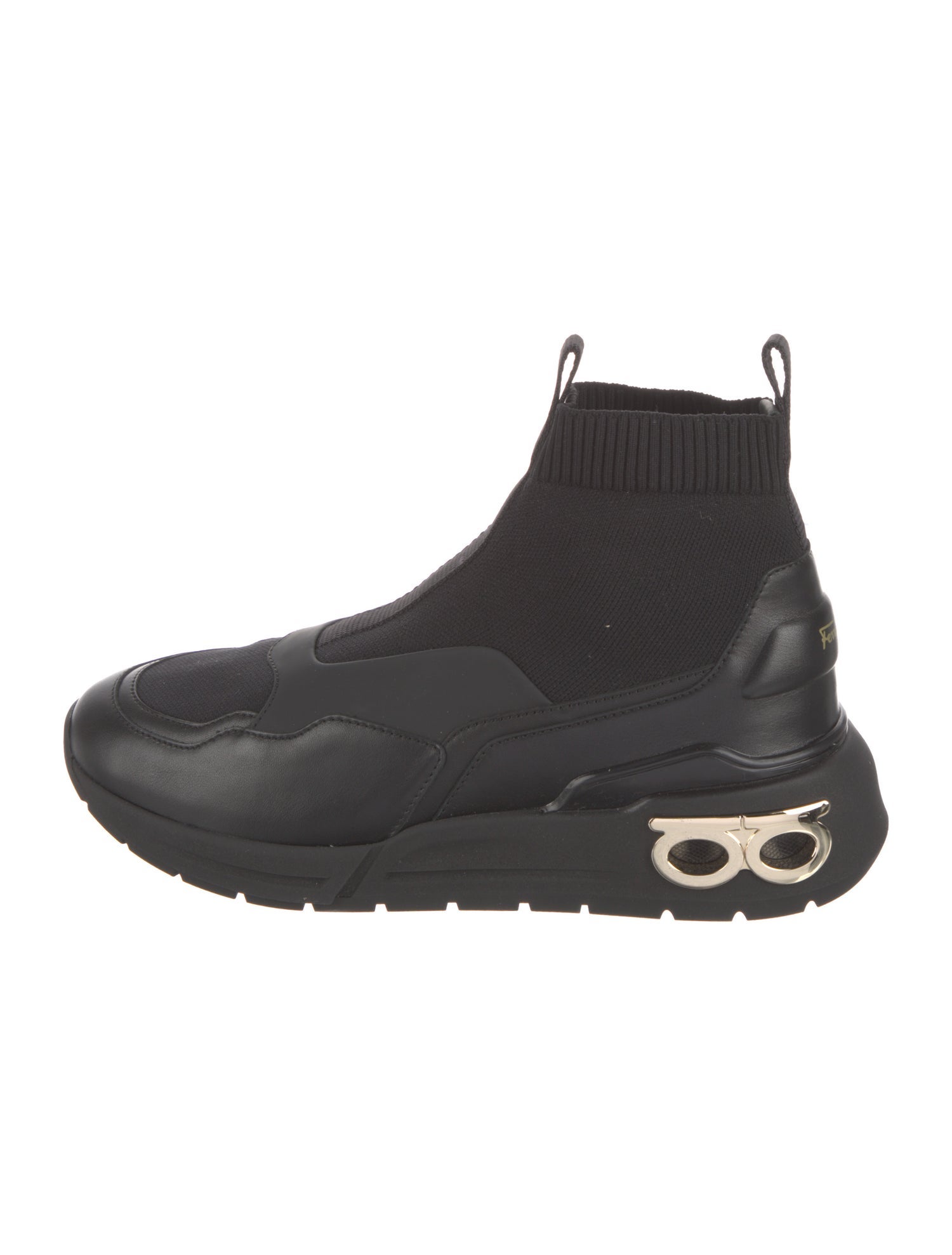 Salvatore Ferragamo Leather Trim Embellishment Sock Sneakers