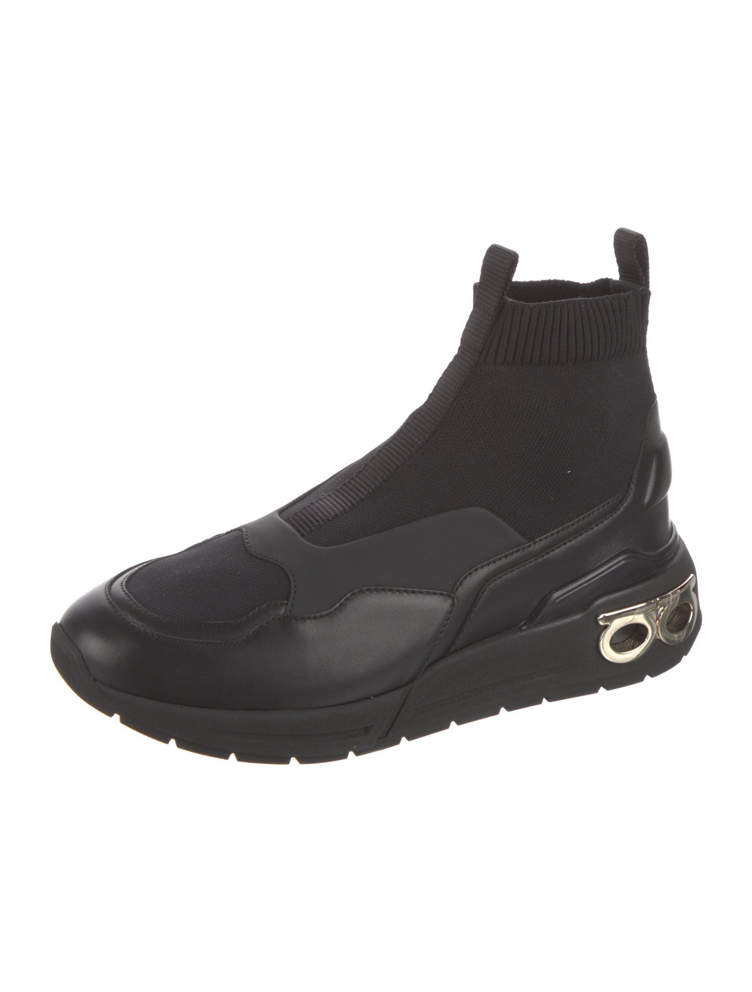 Salvatore Ferragamo Leather Trim Embellishment Sock Sneakers