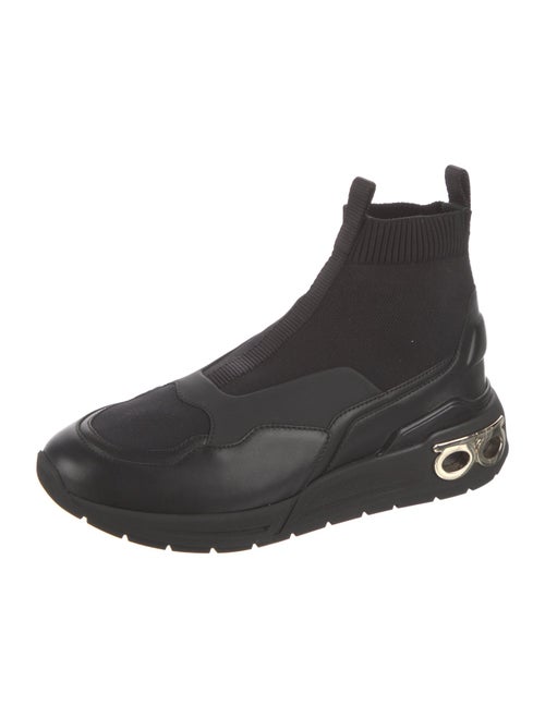 Salvatore Ferragamo Leather Trim Embellishment Sock Sneakers