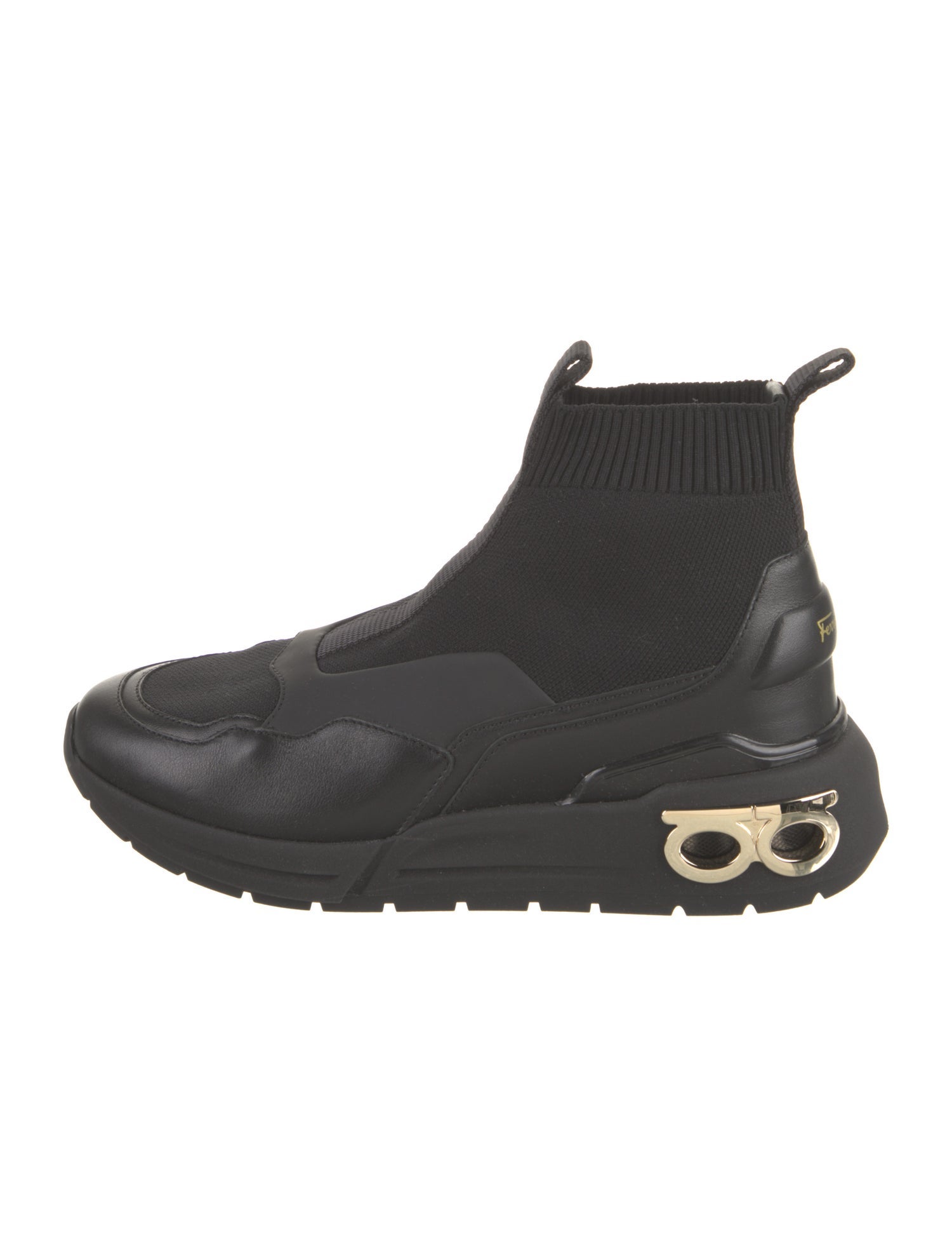 Salvatore Ferragamo Leather Trim Embellishment Sock Sneakers