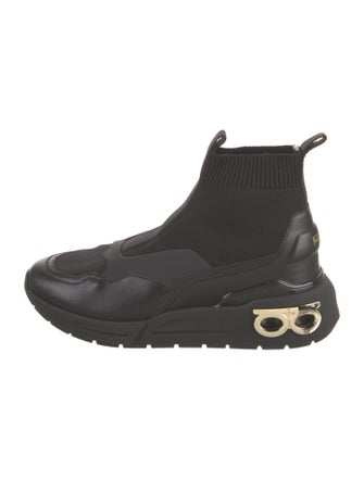 Salvatore Ferragamo Leather Trim Embellishment Sock Sneakers