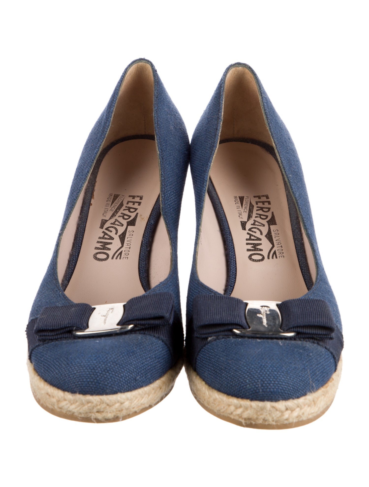 Salvatore Ferragamo Canvas Bow Accents Pumps