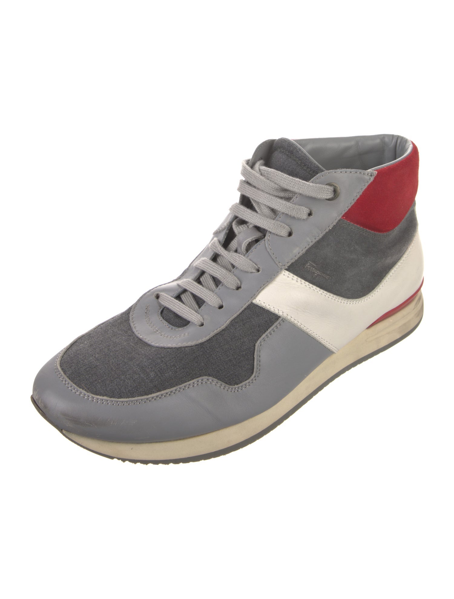 Salvatore Ferragamo Leather Colorblock Pattern Sneakers