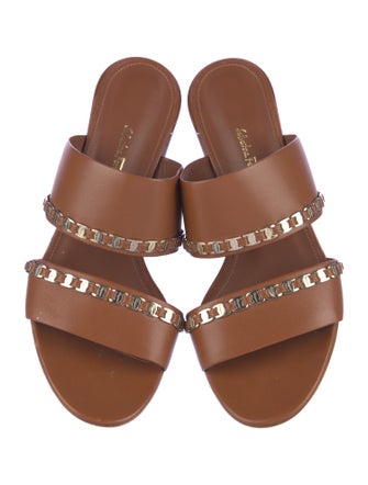 Salvatore Ferragamo Leather Chain-Link Accents Slides