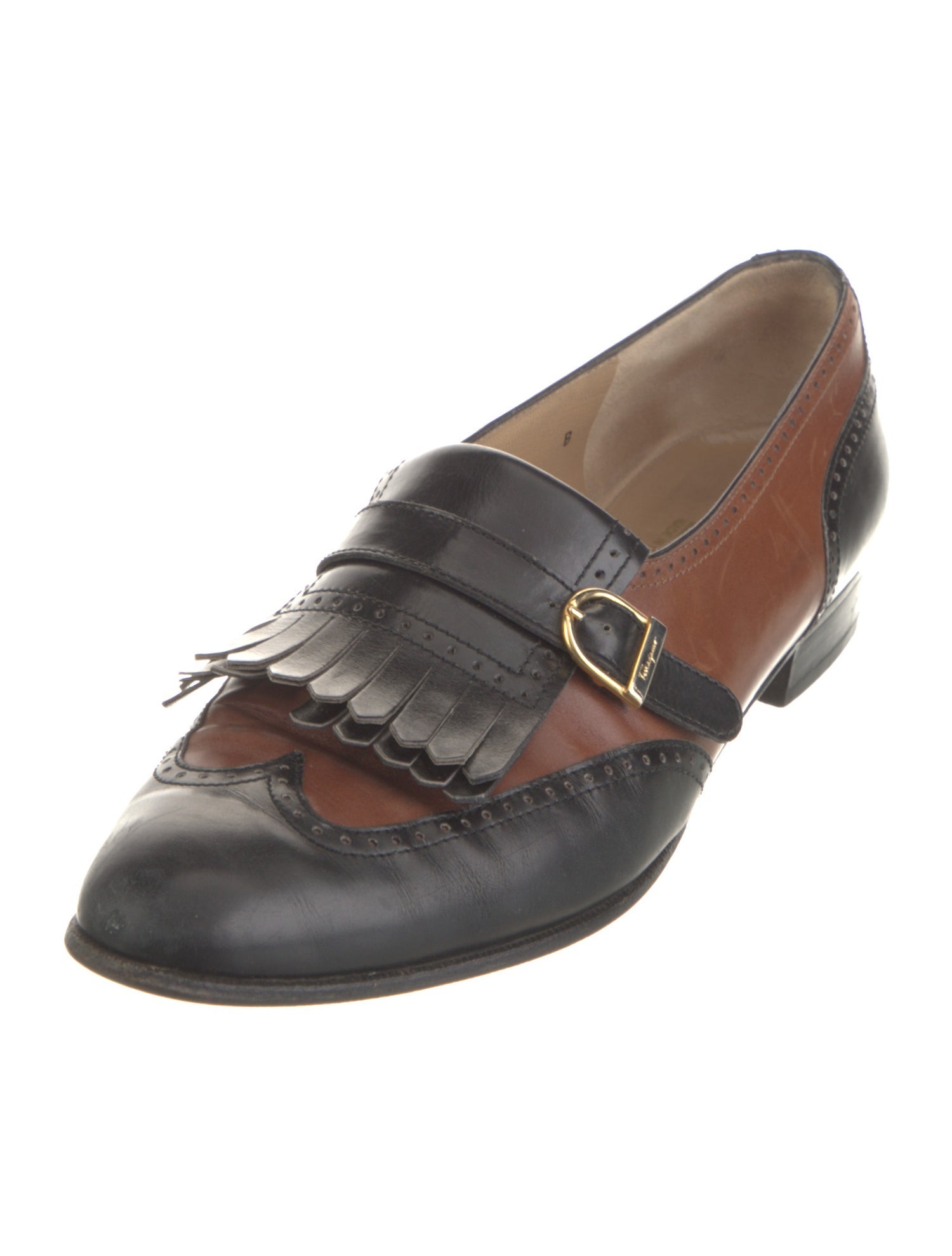 Salvatore Ferragamo Leather Colorblock Pattern Loafers