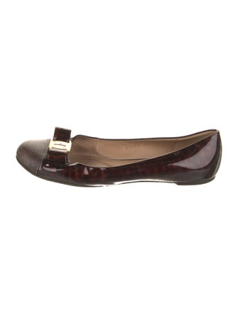 Salvatore Ferragamo Patent Leather Animal Print Ballet Flats
