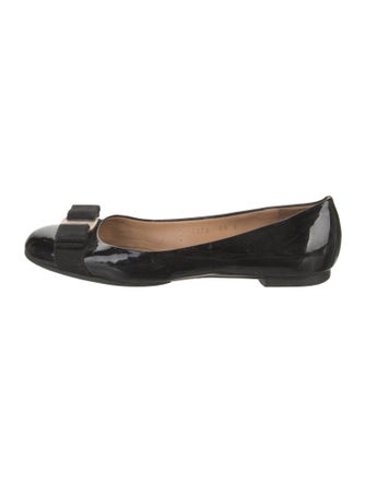Salvatore Ferragamo Patent Leather Bow Accents Ballet Flats