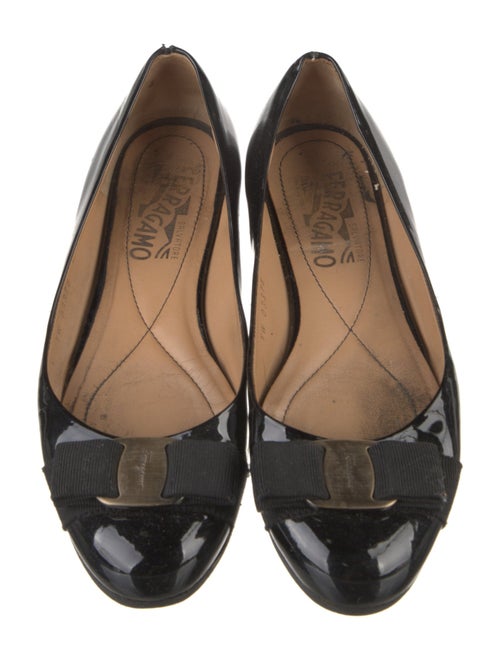 Salvatore Ferragamo Patent Leather Bow Accents Ballet Flats