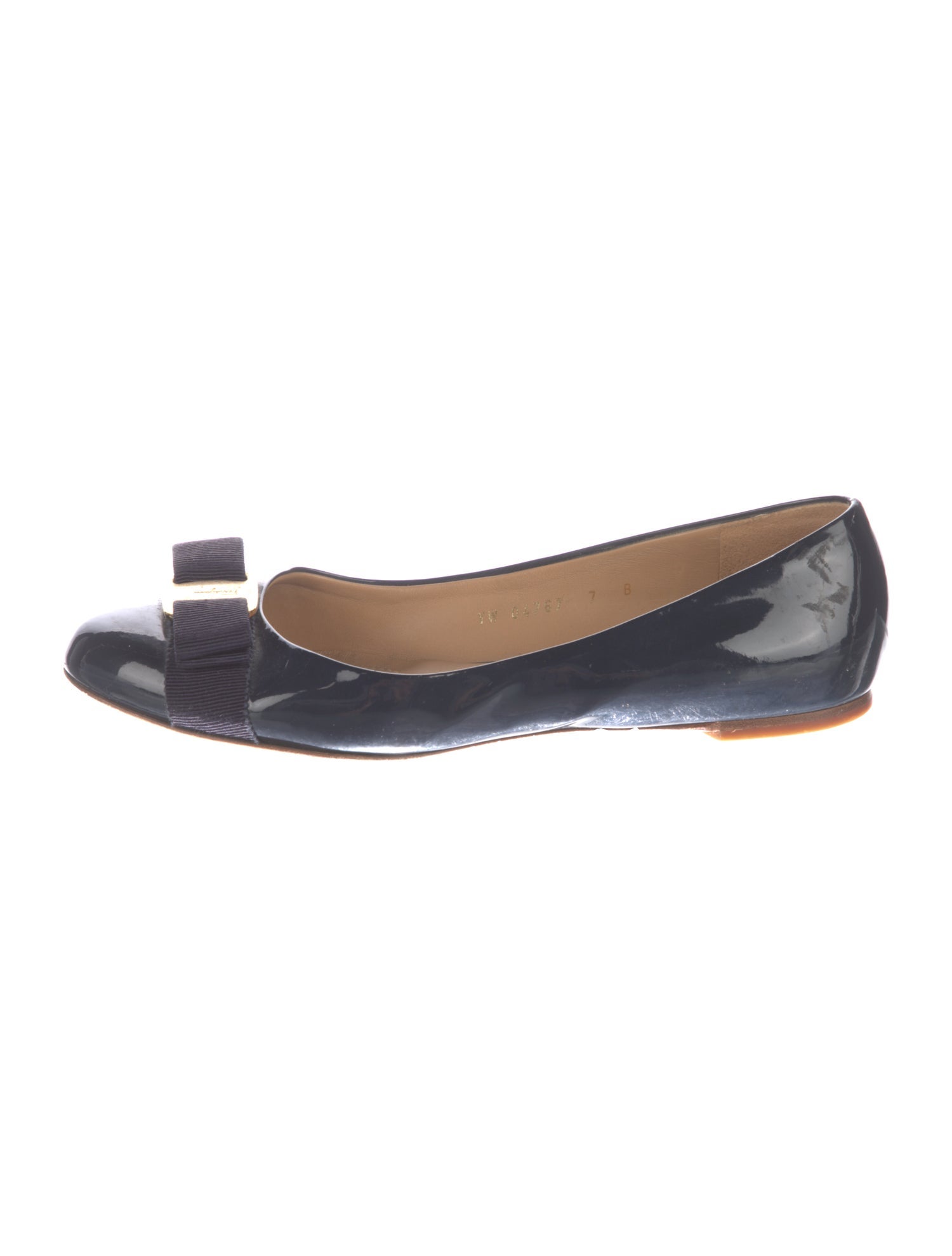 Salvatore Ferragamo Patent Leather Bow Accents Ballet Flats