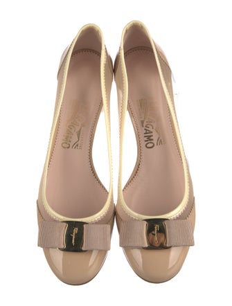 Salvatore Ferragamo Patent Leather Mesh Accents Pumps