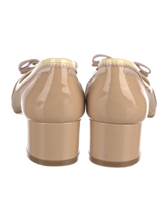 Salvatore Ferragamo Patent Leather Mesh Accents Pumps