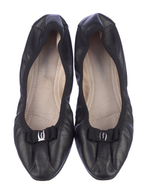 Salvatore Ferragamo Leather Bow Accents Ballet Flats