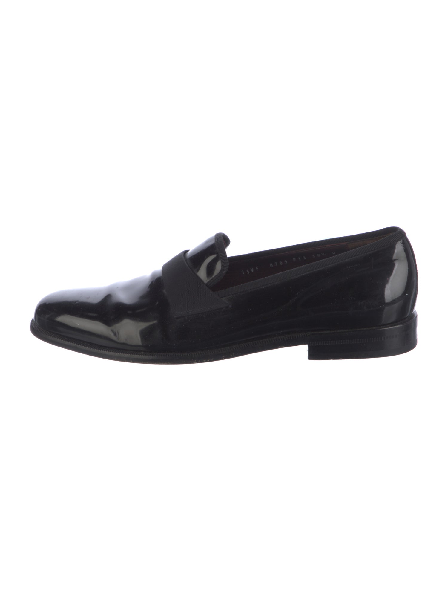 Salvatore Ferragamo Patent Leather Grosgrain Trim Loafers