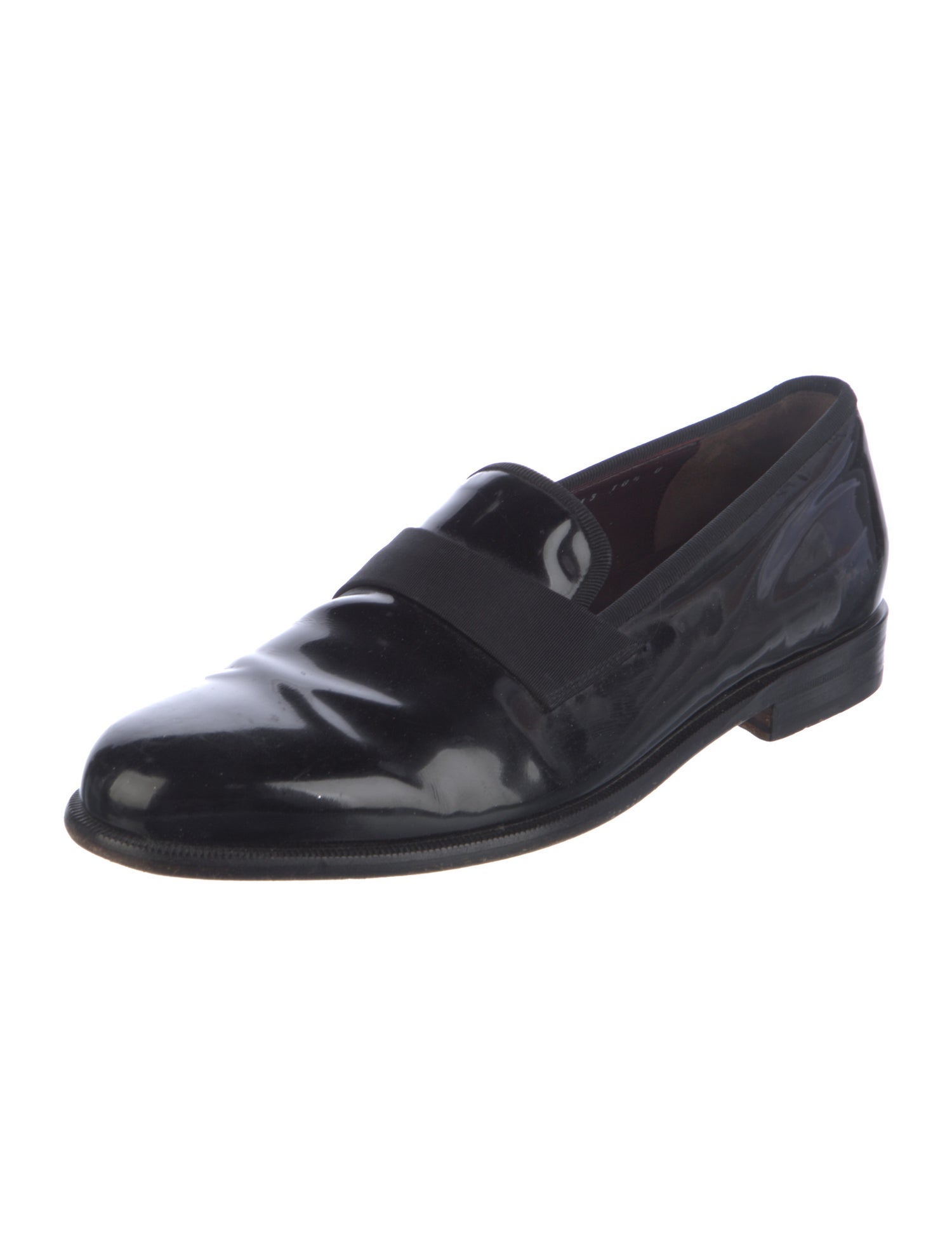 Salvatore Ferragamo Patent Leather Grosgrain Trim Loafers