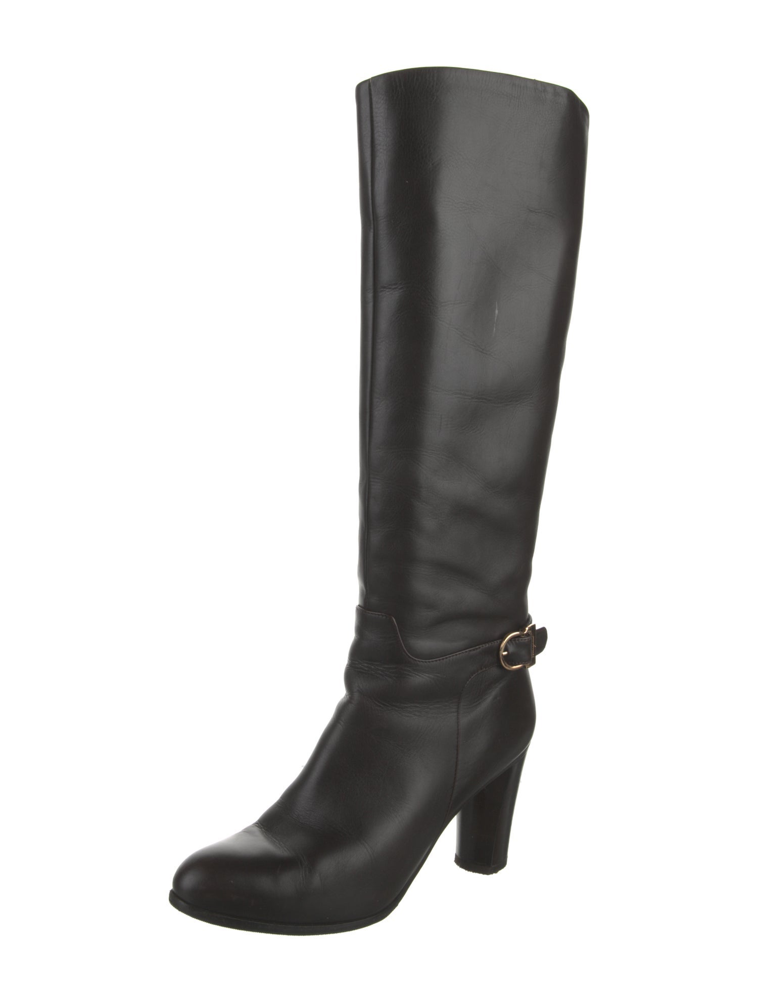 Salvatore Ferragamo Gancini Logo Leather Riding Boots