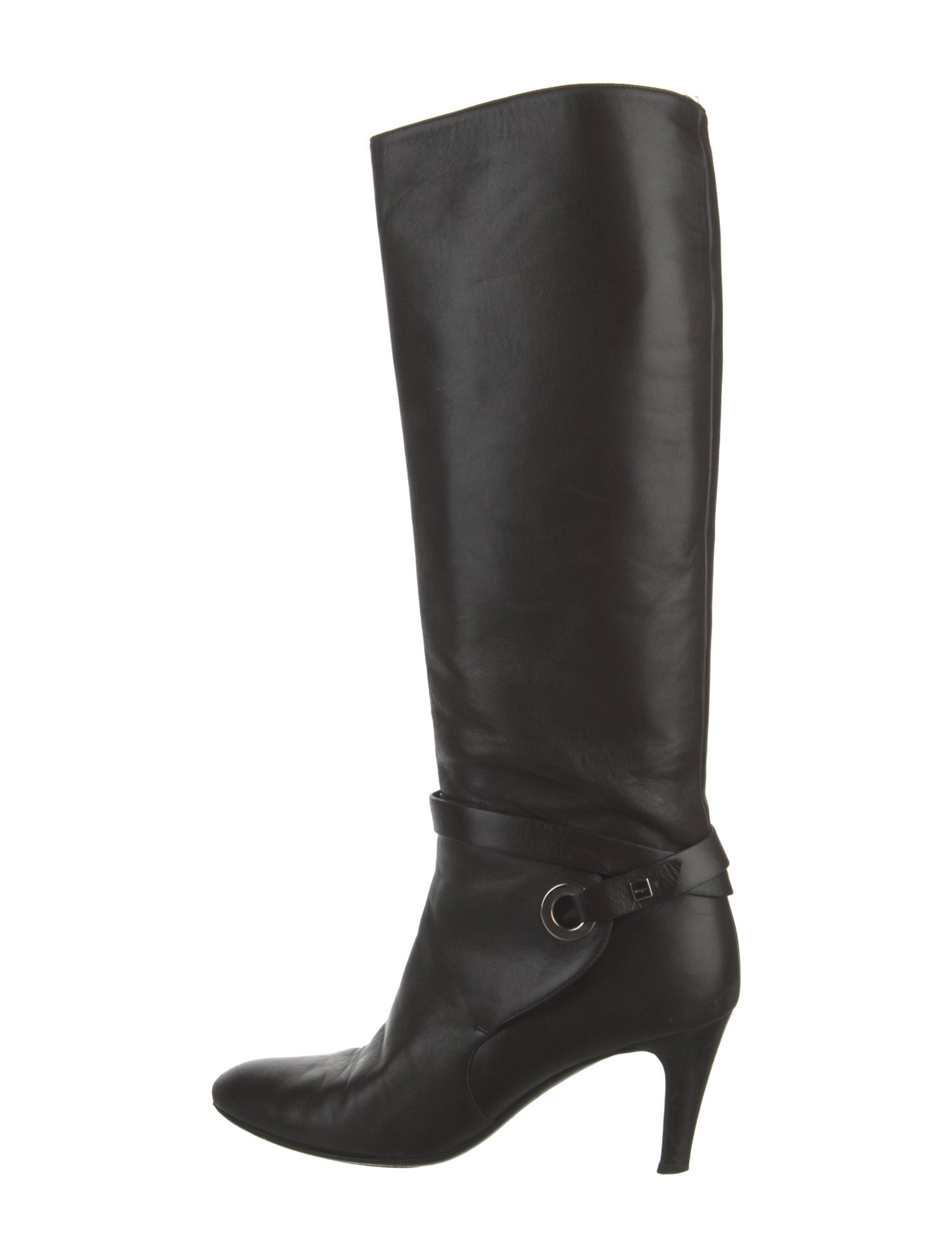 Salvatore Ferragamo Gancini Logo Leather Riding Boots