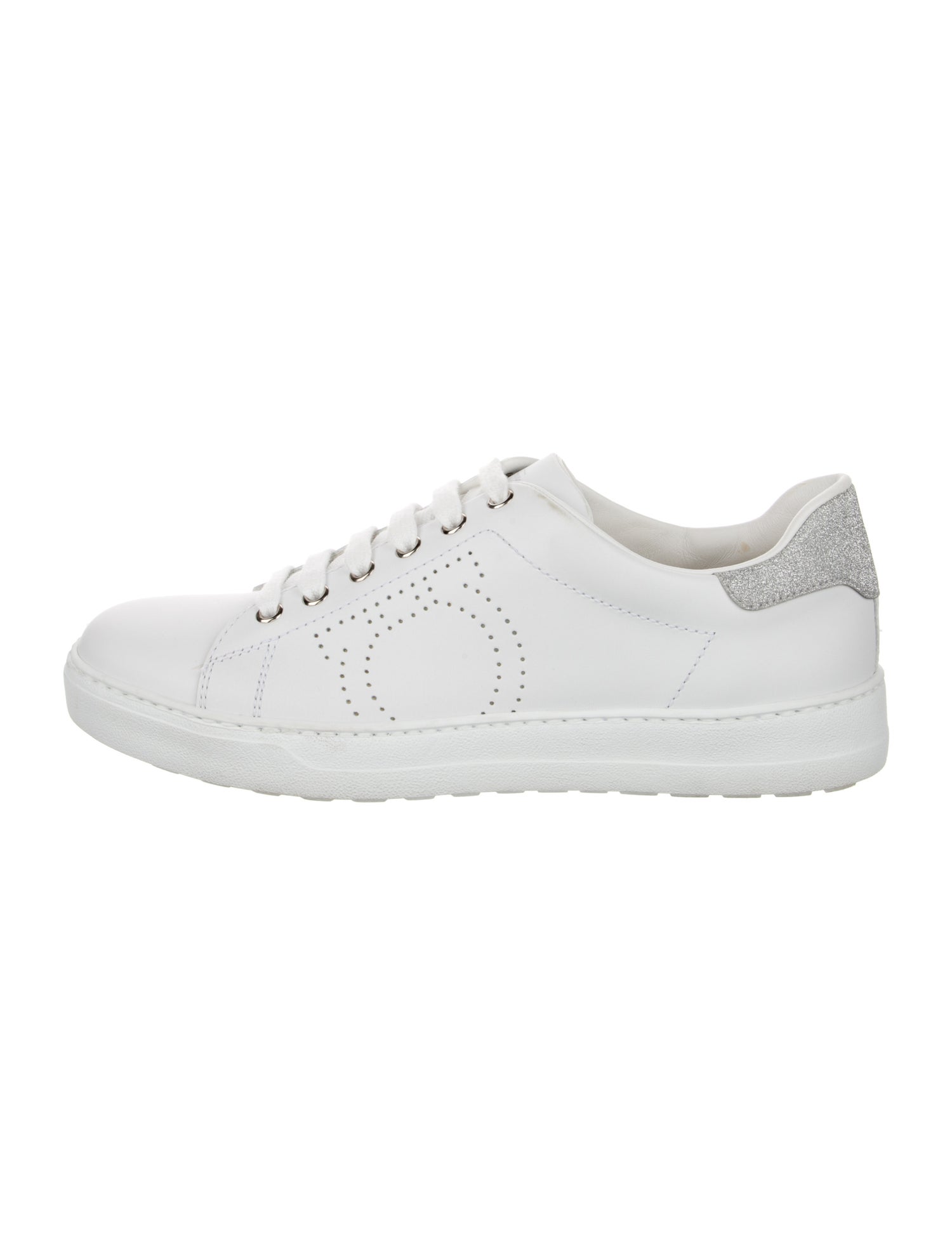Salvatore Ferragamo Leather Glitter Accents Sneakers