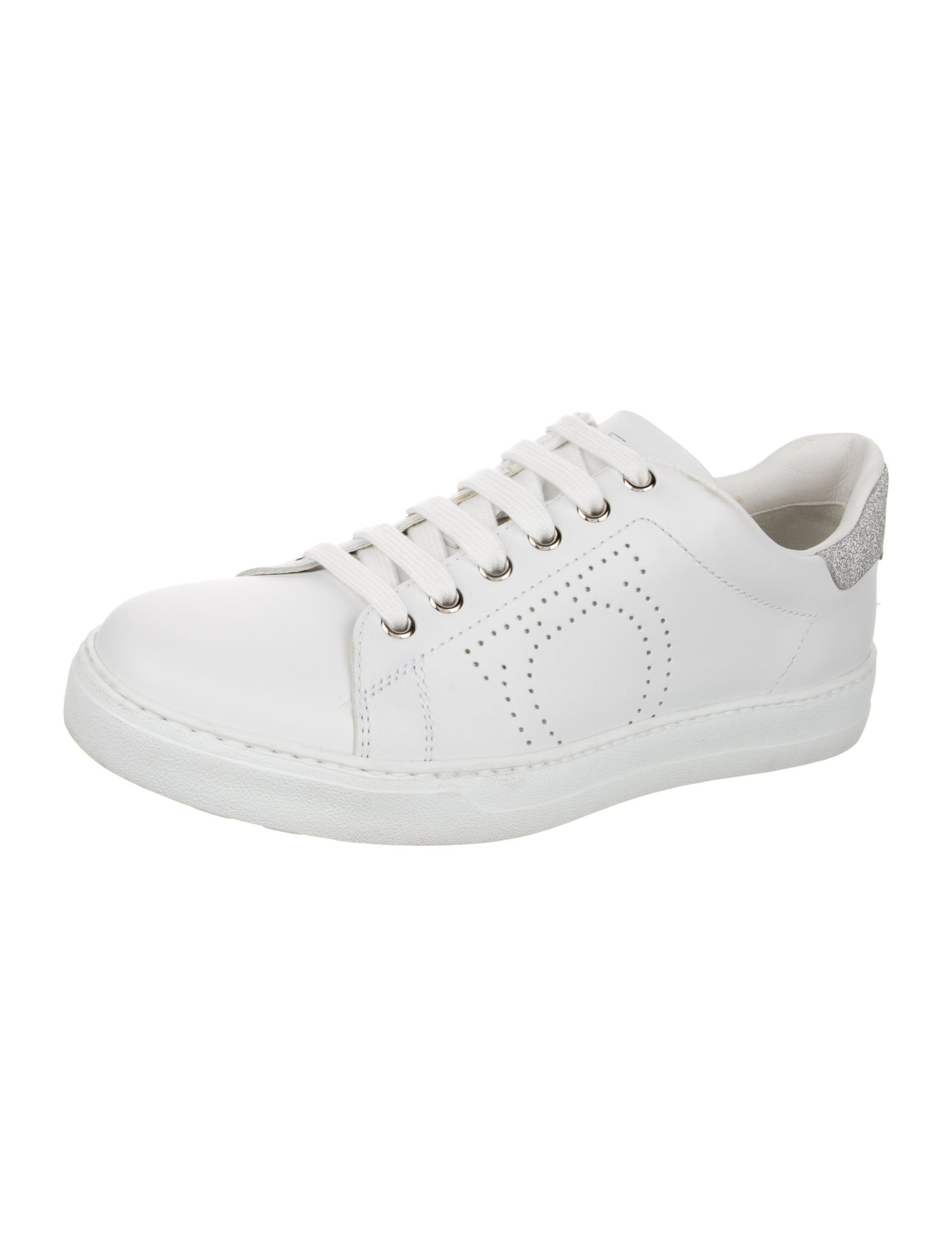 Salvatore Ferragamo Leather Glitter Accents Sneakers