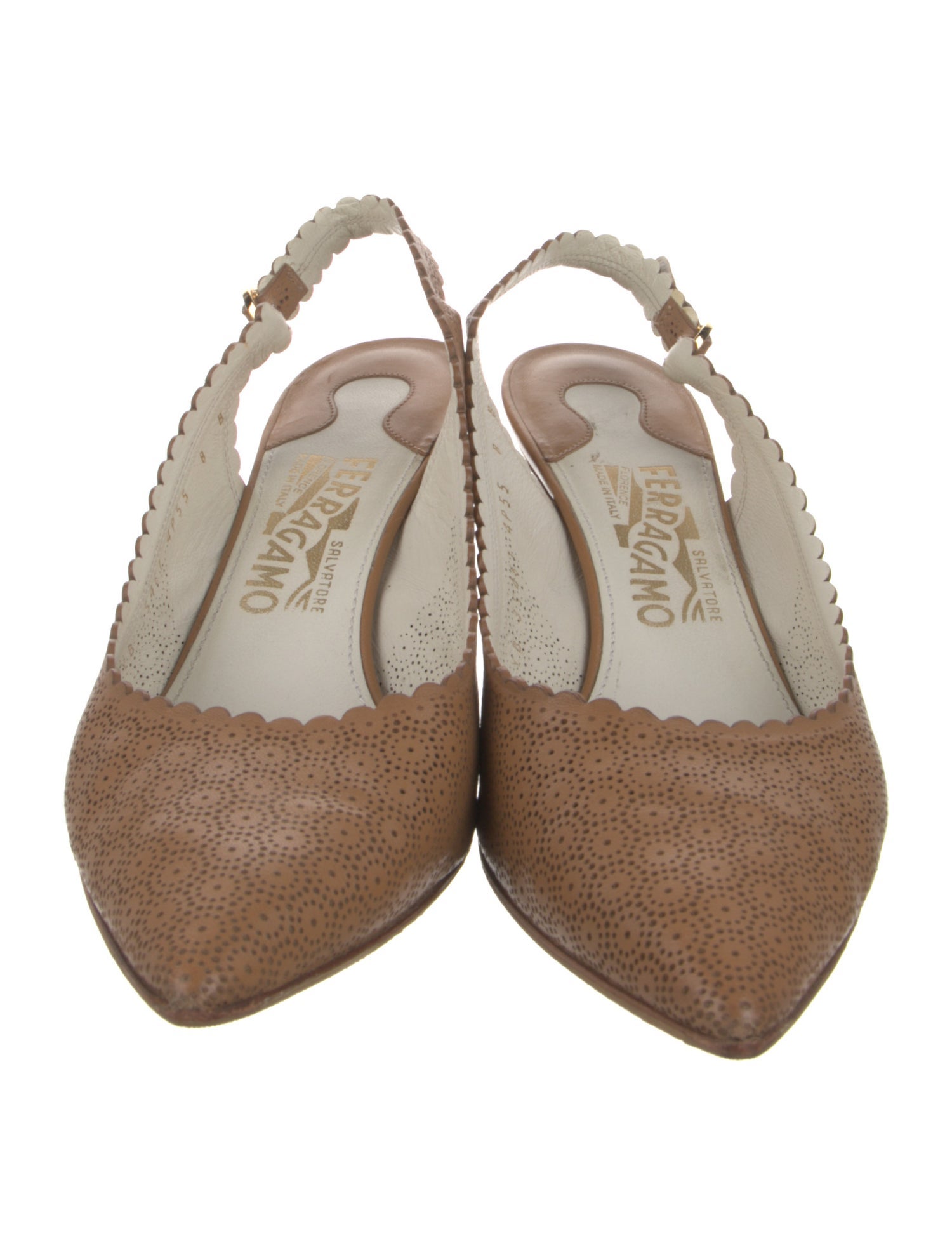 Salvatore Ferragamo Leather Lasercut Accents Slingback Pumps