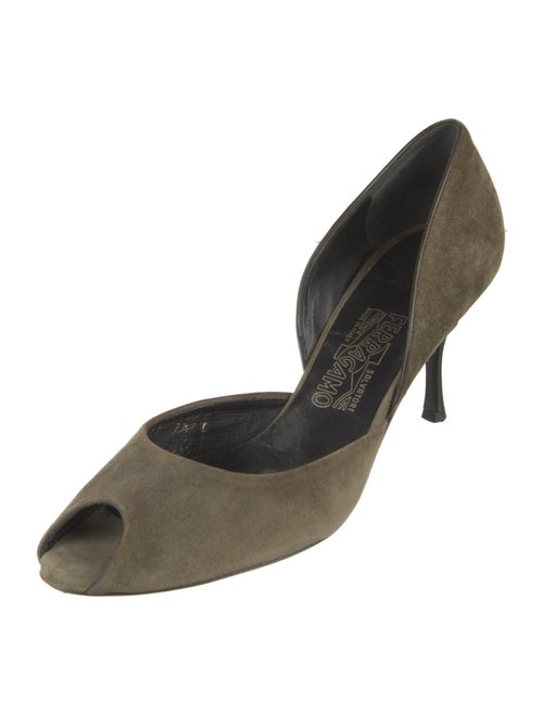 Salvatore Ferragamo Suede Leather Trim Embellishment D'Orsay Pumps