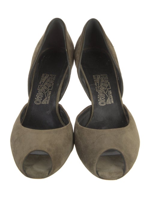 Salvatore Ferragamo Suede Leather Trim Embellishment D'Orsay Pumps