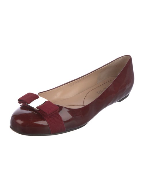 Salvatore Ferragamo Patent Leather Grosgrain Trim Ballet Flats