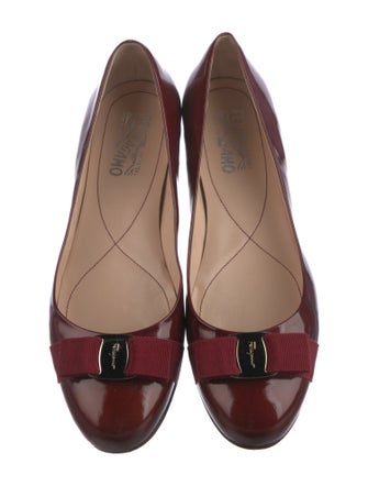 Salvatore Ferragamo Patent Leather Grosgrain Trim Ballet Flats