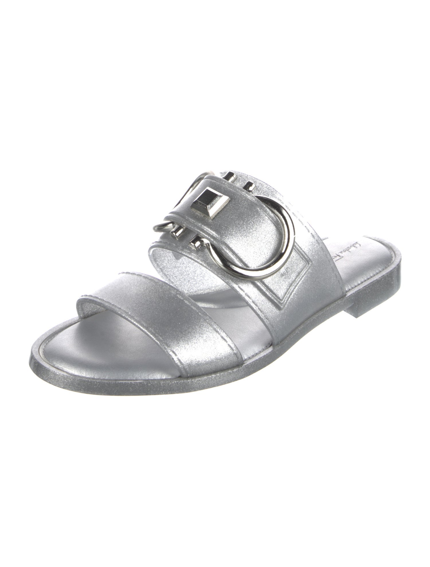Salvatore Ferragamo Gancini Logo Glitter Slides w/ Tags