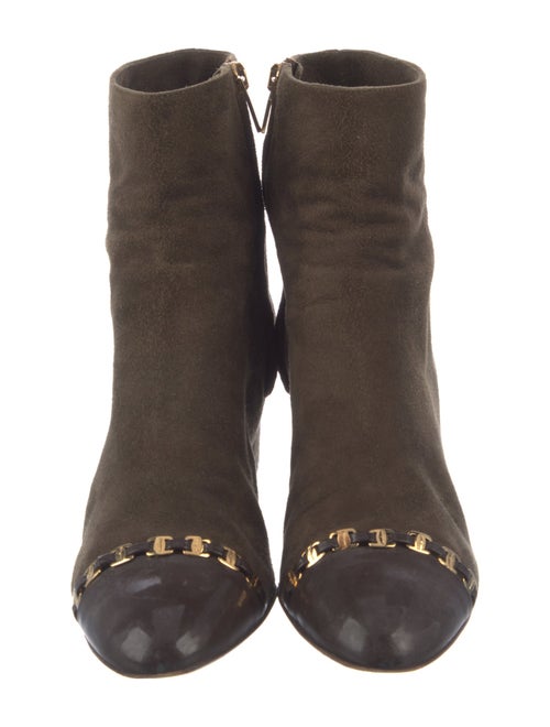 Salvatore Ferragamo Suede Chain-Link Accents Boots