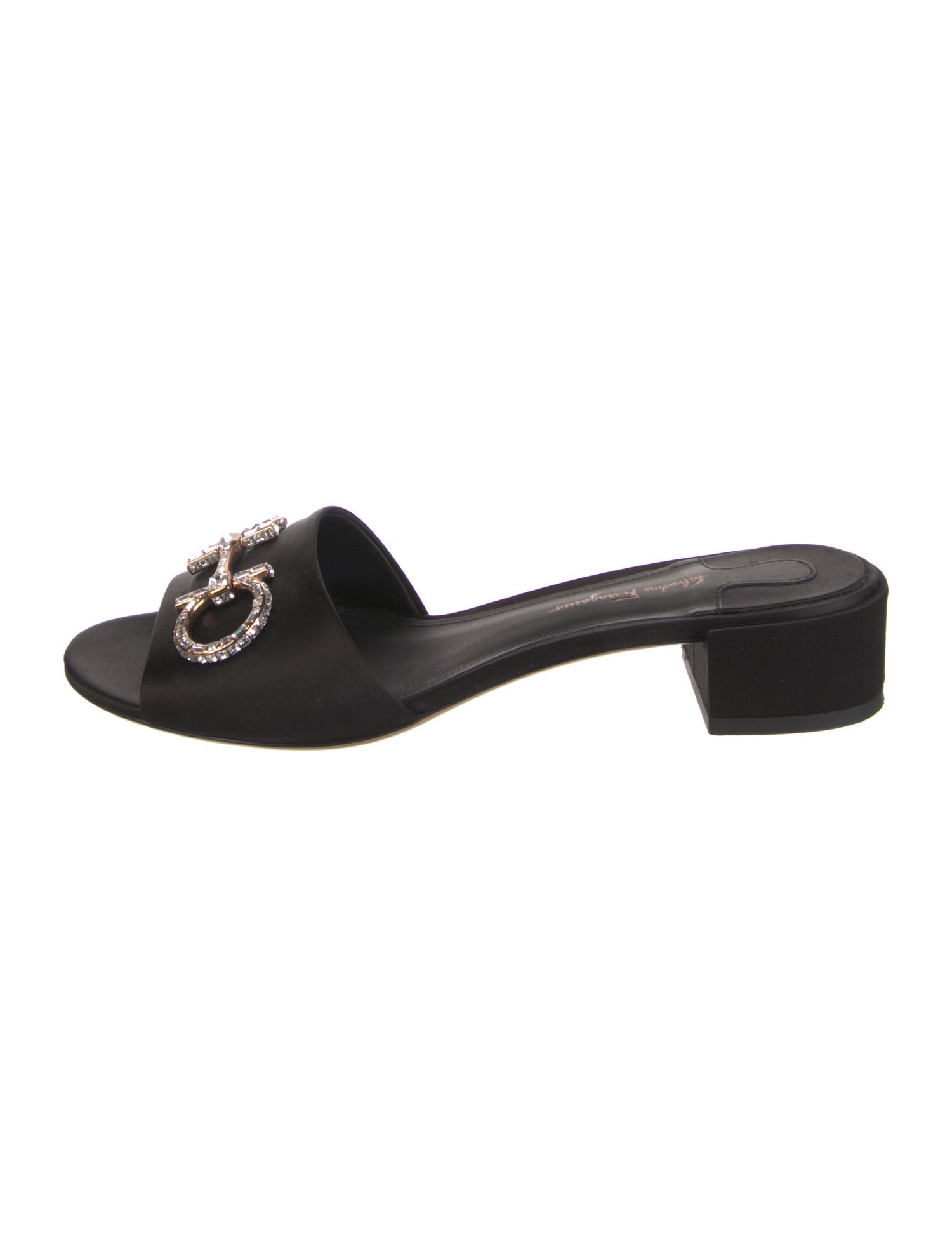 Salvatore Ferragamo Satin Crystal Embellishments Slides