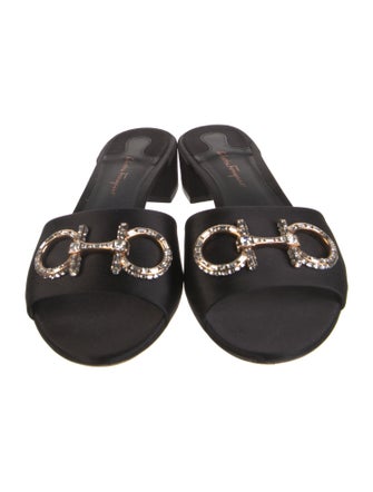 Salvatore Ferragamo Satin Crystal Embellishments Slides