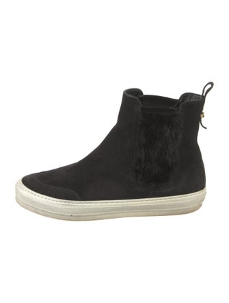 Salvatore Ferragamo Suede Fur Trim Chelsea Boots