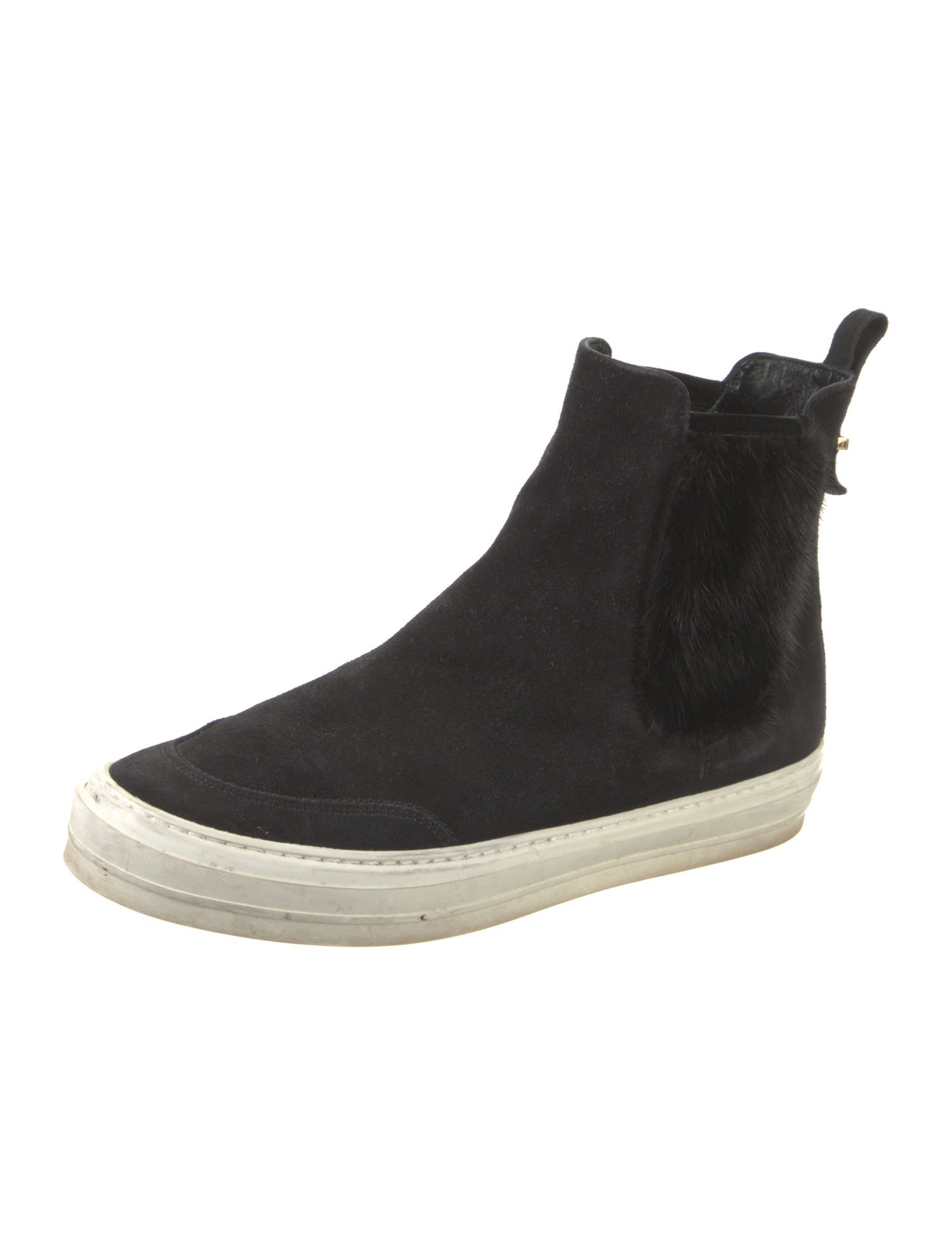 Salvatore Ferragamo Suede Fur Trim Chelsea Boots