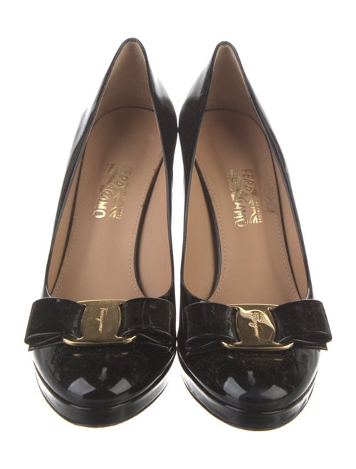 Salvatore Ferragamo Patent Leather Bow Accents Pumps